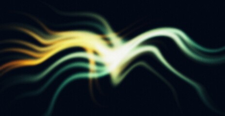 Dark grainy background, glowing green blue gray abstract noise texture wave shape on black banner poster header backdrop, copy space