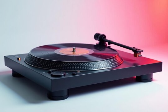 Studio shot of a boom bap style turntable isolated on white , high-fidelity, sound system
