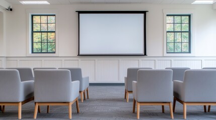 Modern conference room interior design with empty seating arrangement