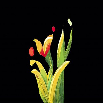Yellow Flower with Long Stem and Simple Petals on Black