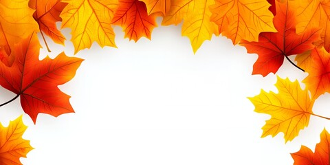 Fototapeta premium Vibrant Autumn Maple Leaves Frame White Background Perfect for Fall Season Designs Invitations Cards Decorations