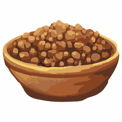 This illustration features a wooden bowl filled with jaggery granules, a traditional unrefined sugar used in South Asian and African cuisines.
