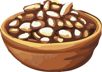 This is a digital illustration of a wooden bowl filled with shelled peanuts, commonly used as a snack or cooking ingredient.
