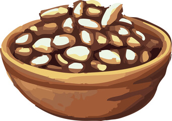 This is a digital illustration of a wooden bowl filled with shelled peanuts, commonly used as a snack or cooking ingredient.