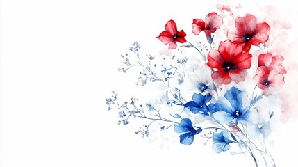 Delicate, vibrant floral arrangement, painted with watercolor style.