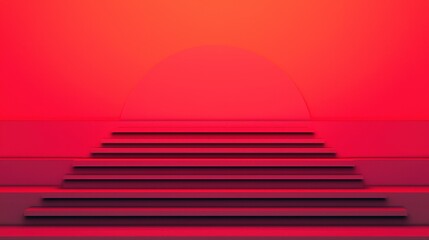 Abstract Red Scene with Stairs and Soft Circular Gradient Background