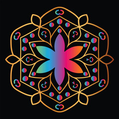 Abstract Rainbow Mandala Design with Gold Accents