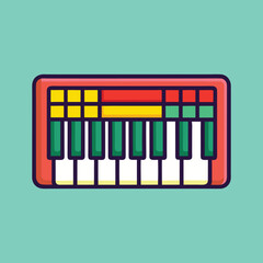 Colorful simplified cartoon keyboard with green and white keys and primary color buttons