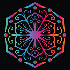 Rainbow Hexagon Mandala Design Element for Print