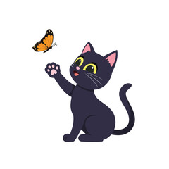 Playful Black Kitten with Butterfly