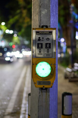 Traffic signal crossing button in Balikpapan. Traffic signal controlled pedestrian facilities with...