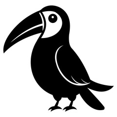 Illustration of a toucan bird tropical wildlife animal with big beak black and white vector design icon isolated on transparent background