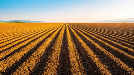 Fertile Agriculture Landscape with Clear Blue Sky and Horizon