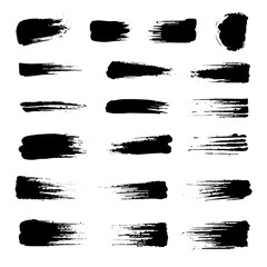 Messy black paint set isolated, vector ink brush strokes stock illustration, grungy lines and splatters with natural flow