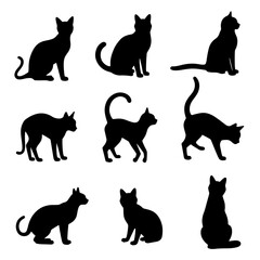 Set of cats silhouettes, black silhouettes of cats