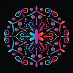 Vibrant Rainbow Mandala Design on Black Background