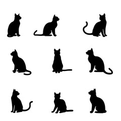 Set of cats silhouettes, black silhouettes of cats