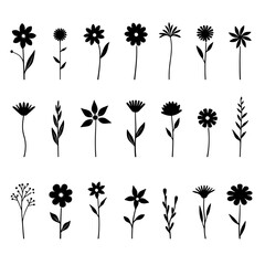 set of black silhouettes of flowers, Set of floral design elements