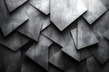 Abstract Gray Metal Geometric Panels Overlapping With Shadows Modern Industrial Design Background Cool Tones Contemporary Metallic Texture Elegant Backdrop Gray Scale