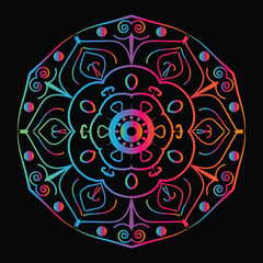Vibrant Rainbow Mandala Design on Black Background