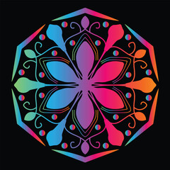 Vibrant Rainbow Mandala Design with Floral Elements