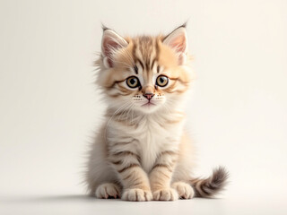 Adorable fluffy light ginger kitten on white background, ultra realistic and highly detailed


