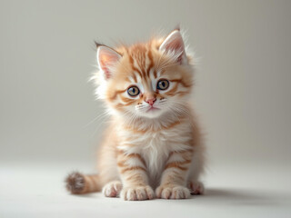Adorable fluffy light ginger kitten on white background, ultra realistic and highly detailed

