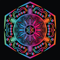 Hexagonal Rainbow Mandala Design Element for Print