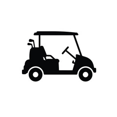Golf cart vector silhouette, black golf car icon vector