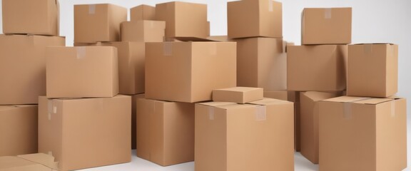 Several empty brown cardboard boxes against white backdrop  ,  neat,  reuse,  reduce