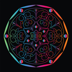 Vibrant Rainbow Mandala Design on Black Background