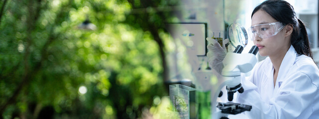 banner background of laboratory and nature field, an experiment blending science, nature, and...