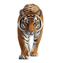 Fototapeta premium A majestic tiger confidently striding forward, its orange and black stripes a testament to its power and beauty
