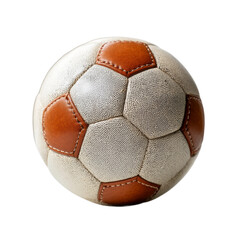 A classic football, ready for the game. It has brown and white panels. A perfect shot to use for anything sports related