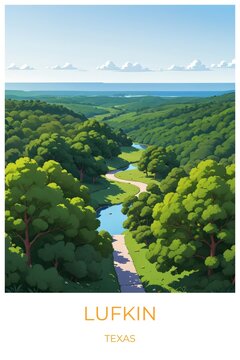 Lufkin Texas United states Travel Poster Illustration Print Decor Gift Canvas Wall Art Gift