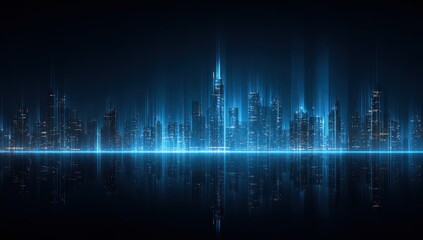 Futuristic City Skyline at Night with Glowing Reflections