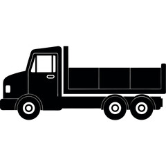 Black Silhouette of Cargo Flatbed Truck in Minimal Vector Style
