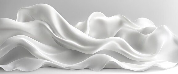 An abstract view of silky waves of white material floating and gently draping