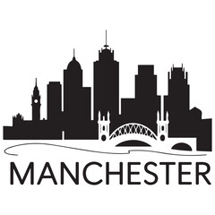 Naklejka premium Manchester skyline Vector Black silhouettes. with white background