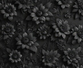 Intricate black charcoal floral wallpaper, textured & elegant , victorian, monochrome, damask