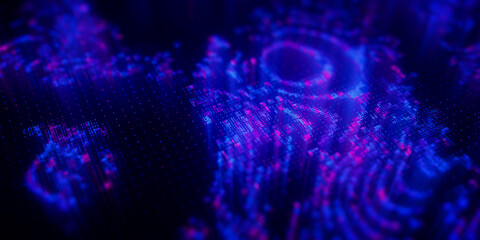 Big Data clusters complex graph. Quantum computing patterns. Cyber space of AI technology neural connections. Futuristic graph. Digital information presentation. 