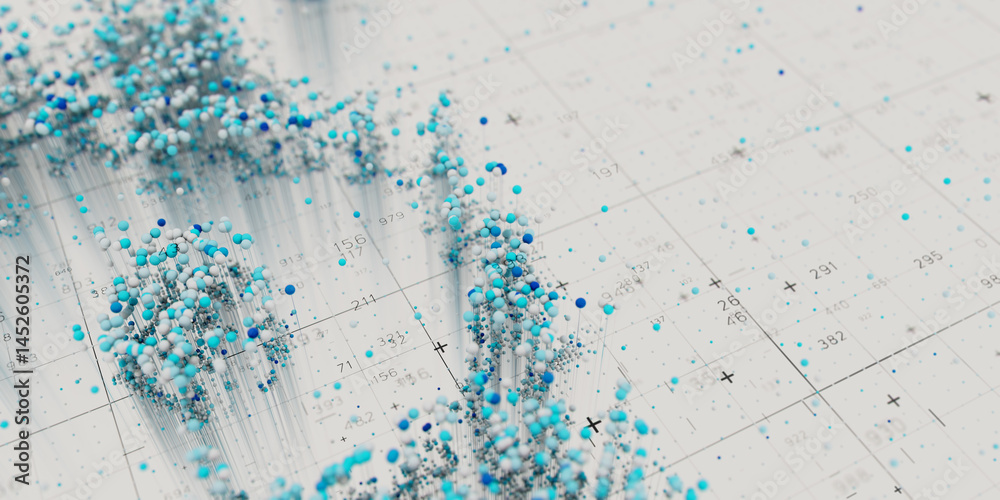 Poster Abstract data clusters visualization. AI technology neural patterns. Digital information presentation, futuristic graph. 