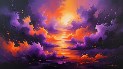 Obraz premium Fiery Abstract Sky with Purple and Orange Clouds