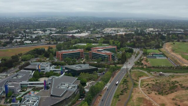 Aerial shot of Mountain View Bay Area California Suburban Urban Tech Industry 09