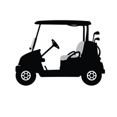 Golf cart vector silhouette, black golf car icon vector