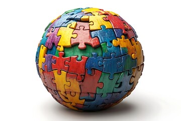 Colorful Puzzle Sphere Represents Global Unity,Interconnectedness,And Problemsolving On White Background