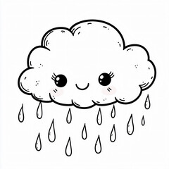 Cute Cloud Illustration Rains Down Water Droplets with Kawaii Style Design