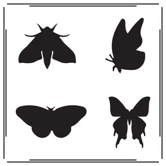Moths silhouette, Moths illustration , Moths clipart, Moths vector , Moths icon , black Moths, Moths illustration on white background, Moths vector illustration ,