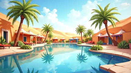 Fototapeta premium Mirage of Serenity: A Nomadic Oasis Retreat