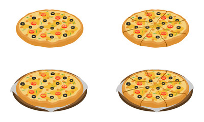 pizza set vector illustration isolated on white background.